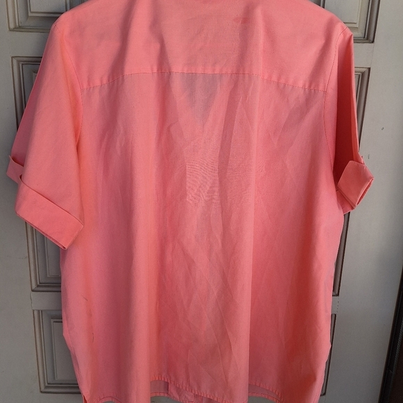 Basic Editions Plus Sz22W Melon Pink Short Sleeves Collar Button Down Cotton - Picture 7 of 10